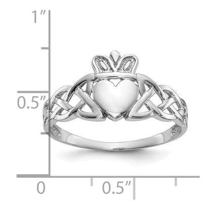 10k White Gold Polished Mens Claddagh and Celtic Knot Ring