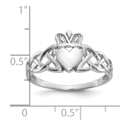 10k White Gold Polished Mens Claddagh and Celtic Knot Ring