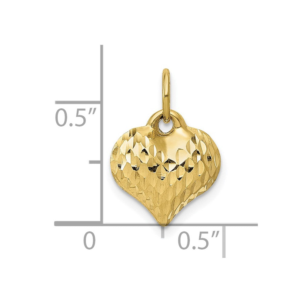 10K 11mm Polished Textured 3-D Puffed Heart Pendant