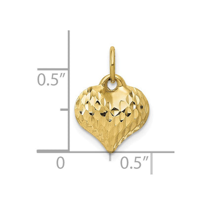 10K 11mm Polished Textured 3-D Puffed Heart Pendant