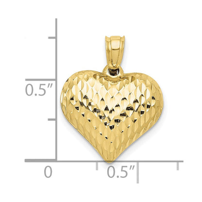 10K 16mm Polished Textured 3-D Puffed Heart Pendant