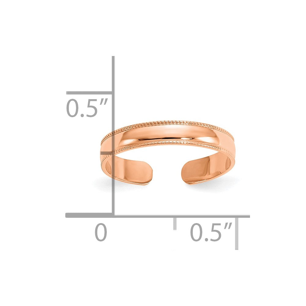10k Rose Gold Polished 3mm Milgrain Adjustable Toe Ring