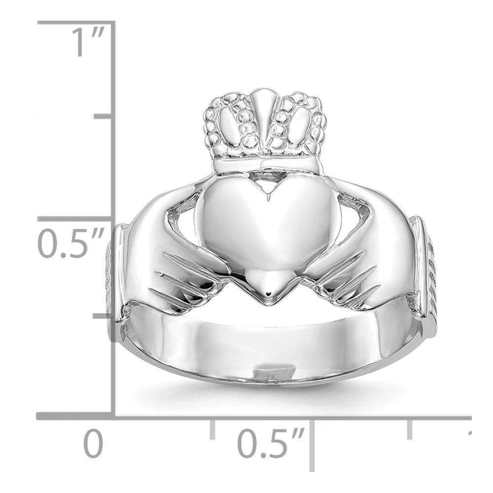 10k White Gold Polished Mens Claddagh Ring