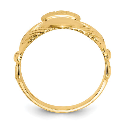 10k Polished Mens Claddagh Ring