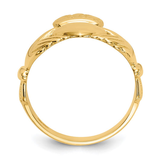 10k Polished Mens Claddagh Ring