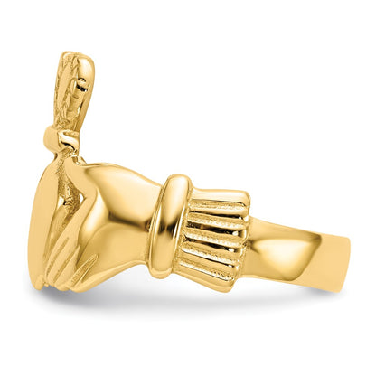 10k Polished Mens Claddagh Ring