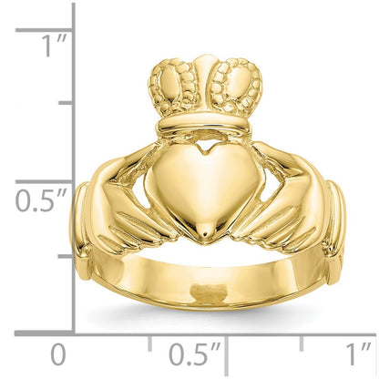10k Polished Mens Claddagh Ring