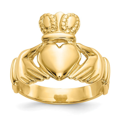 10k Polished Mens Claddagh Ring