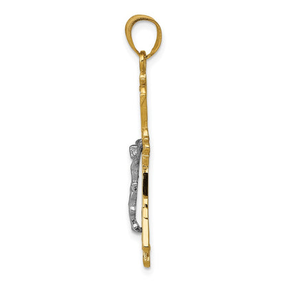 10K Two-tone Filigree Crucifix Pendant