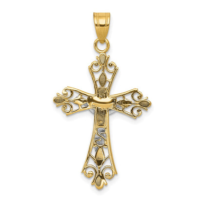10K Two-tone Filigree Crucifix Pendant