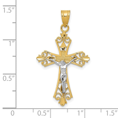 10K Two-tone Filigree Crucifix Pendant