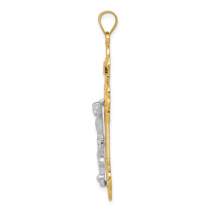 10K Two-tone INRI Fleur de Lis Crucifix Pendant