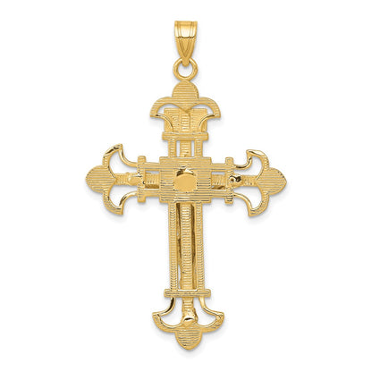 10K Two-tone INRI Fleur de Lis Crucifix Pendant
