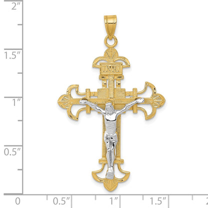 10K Two-tone INRI Fleur de Lis Crucifix Pendant