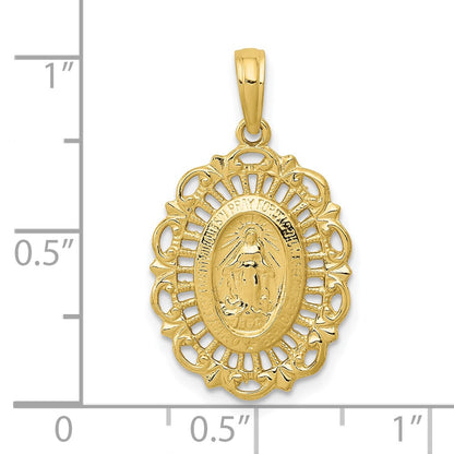 10k Oval Miraculous Medal with Scalloped Border Pendant