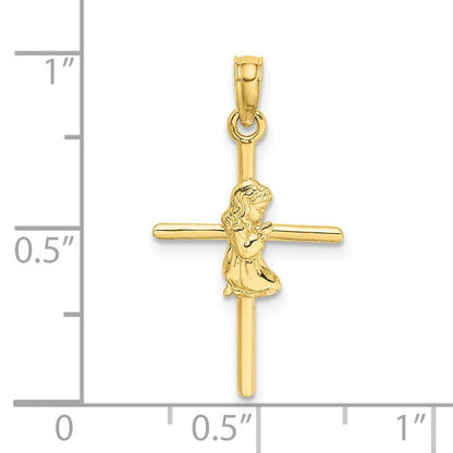 10k Praying Girl on Cross Charm