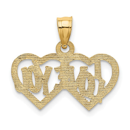 10K Polished and Textured I LOVE YOU Double Heart Pendant