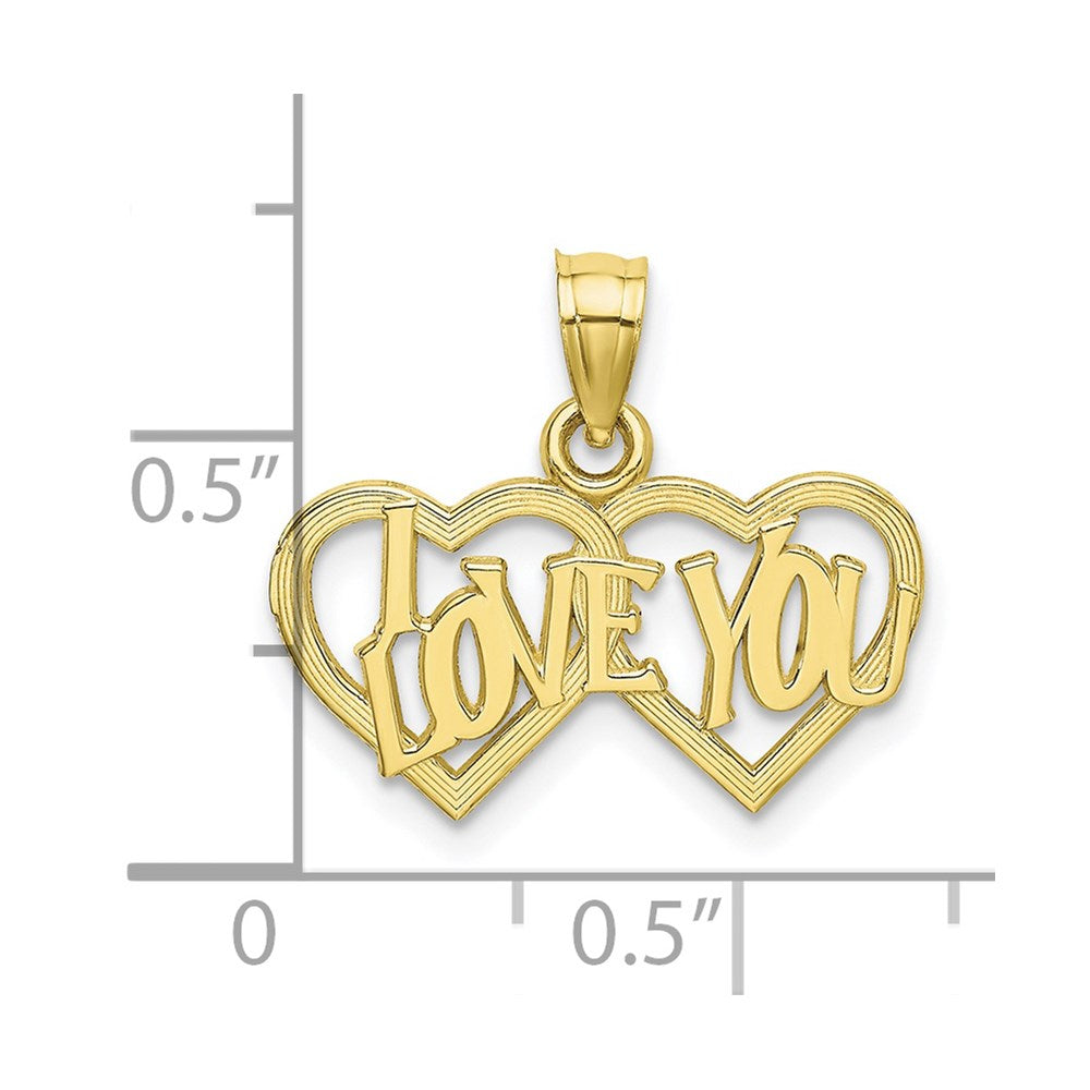 10K Polished and Textured I LOVE YOU Double Heart Pendant