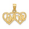 10K Polished and Textured I LOVE YOU Double Heart Pendant