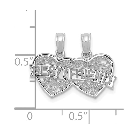 10K White Gold BEST FRIEND 2-Piece Break-Apart Hearts Charm