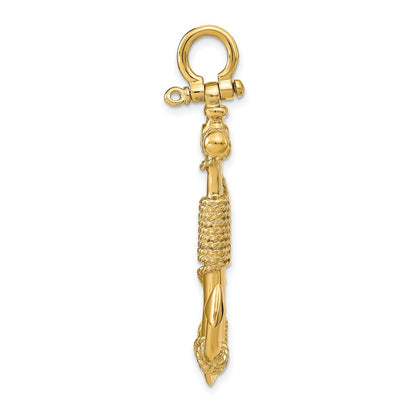 10K 3-D Solid Anchor with Rope and Shackle Bail Pendant