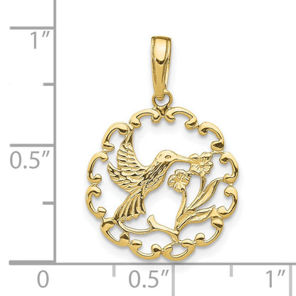 10K Hummingbird with Flower in Frame Pendant