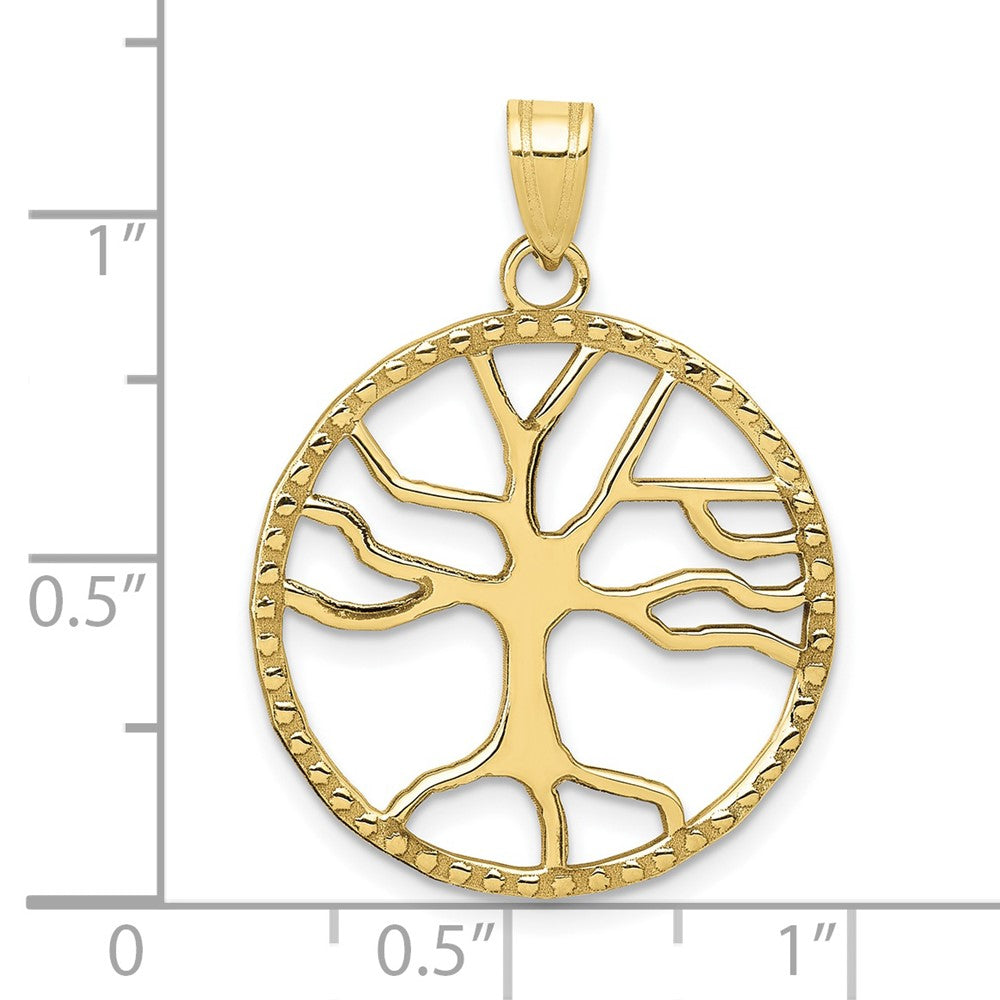 10K Large Tree of Life in Round Frame Pendant