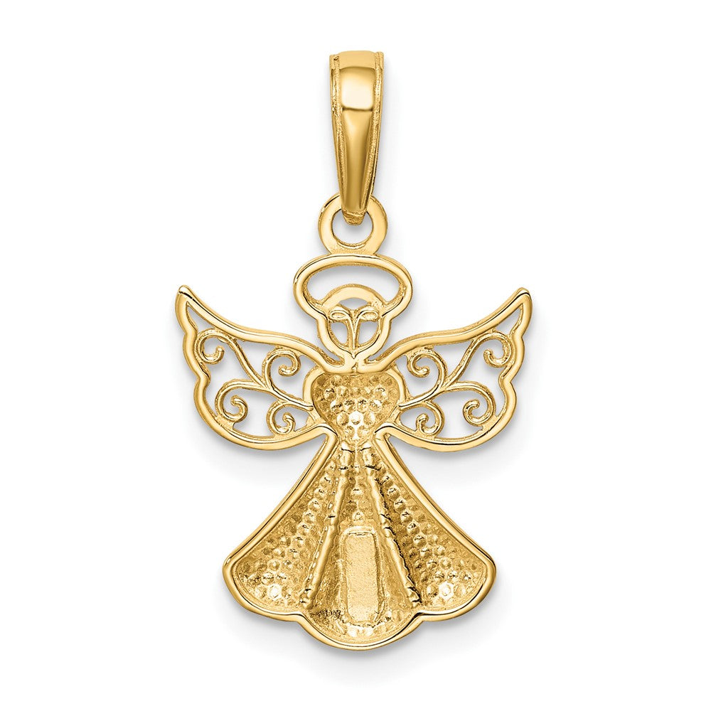 10K Polished Textured Guardian Angel with Heart Pendant