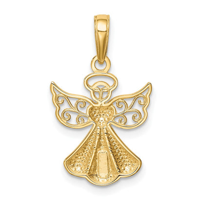 10K Polished Textured Guardian Angel with Heart Pendant