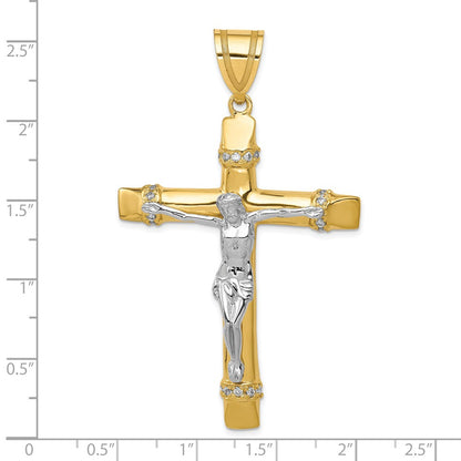 10k Two-tone CZ Large Crucifix Pendant