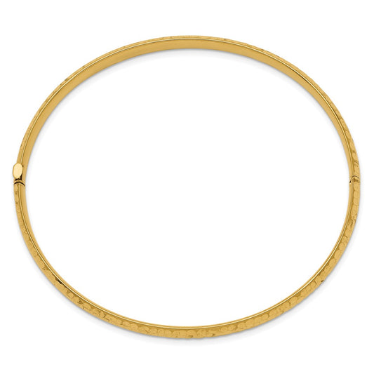 10k 3/16 Fancy Hammered 4.75mm Hinged Bangle Bracelet