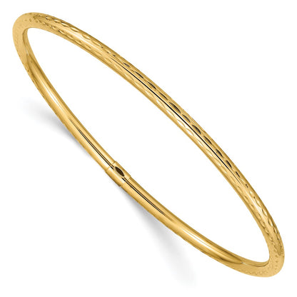 10k 3mm Diamond-cut Tube Slip-on Bangle Bracelet