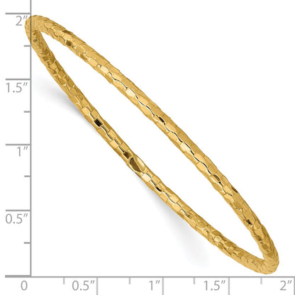 10k 3mm Polished Textured Slip-on Bangle Bracelet