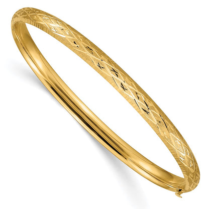 10k 3/16 Diamond-cut Fancy 4.75mm Hinged Bangle Bracelet