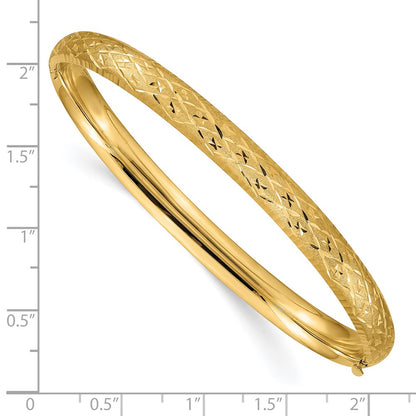10k 4/16 Diamond-cut Fancy 6.5mm Hinged Bangle Bracelet