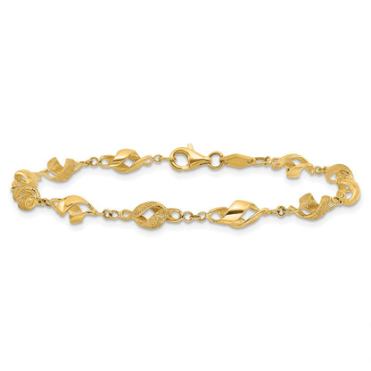 10k Polished and Lasered Spiral Link 7.25 inch Bracelet