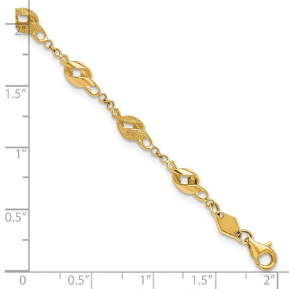 10k Polished and Lasered Spiral Link 7.25 inch Bracelet