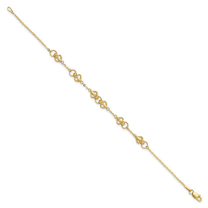 10k Polished Heart and Chain 7.5 inch Bracelet