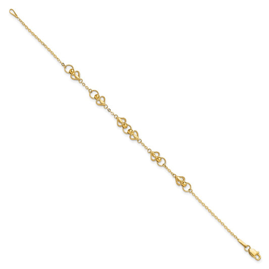 10k Polished Heart and Chain 7.5 inch Bracelet