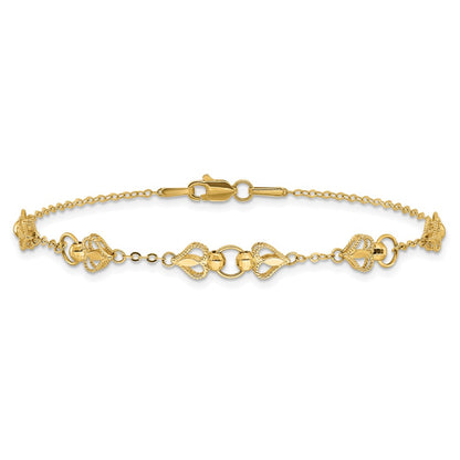 10k Polished Heart and Chain 7.5 inch Bracelet