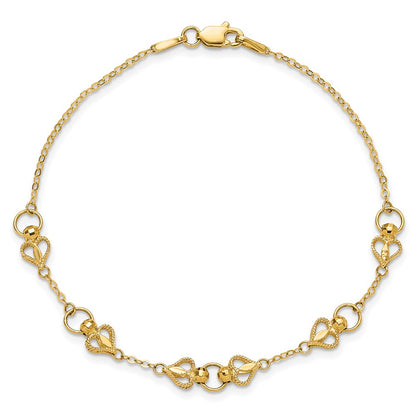 10k Polished Heart and Chain 7.5 inch Bracelet