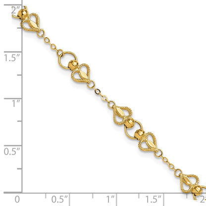 10k Polished Heart and Chain 7.5 inch Bracelet