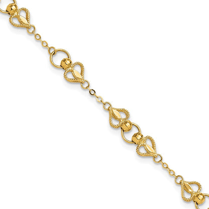 10k Polished Heart and Chain 7.5 inch Bracelet