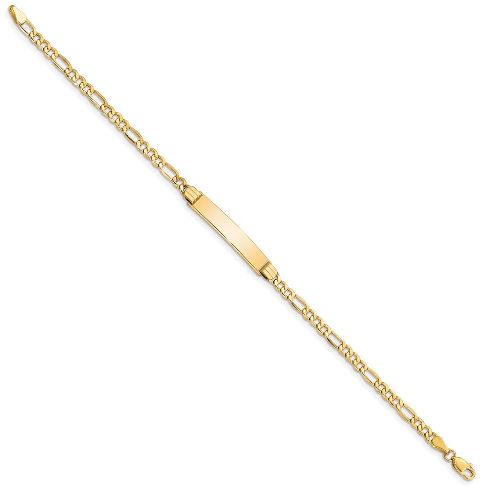 10k Polished Semi-Solid Chain/Solid Plate Figaro Link 25x5mm Plate 7 inch ID Bracelet