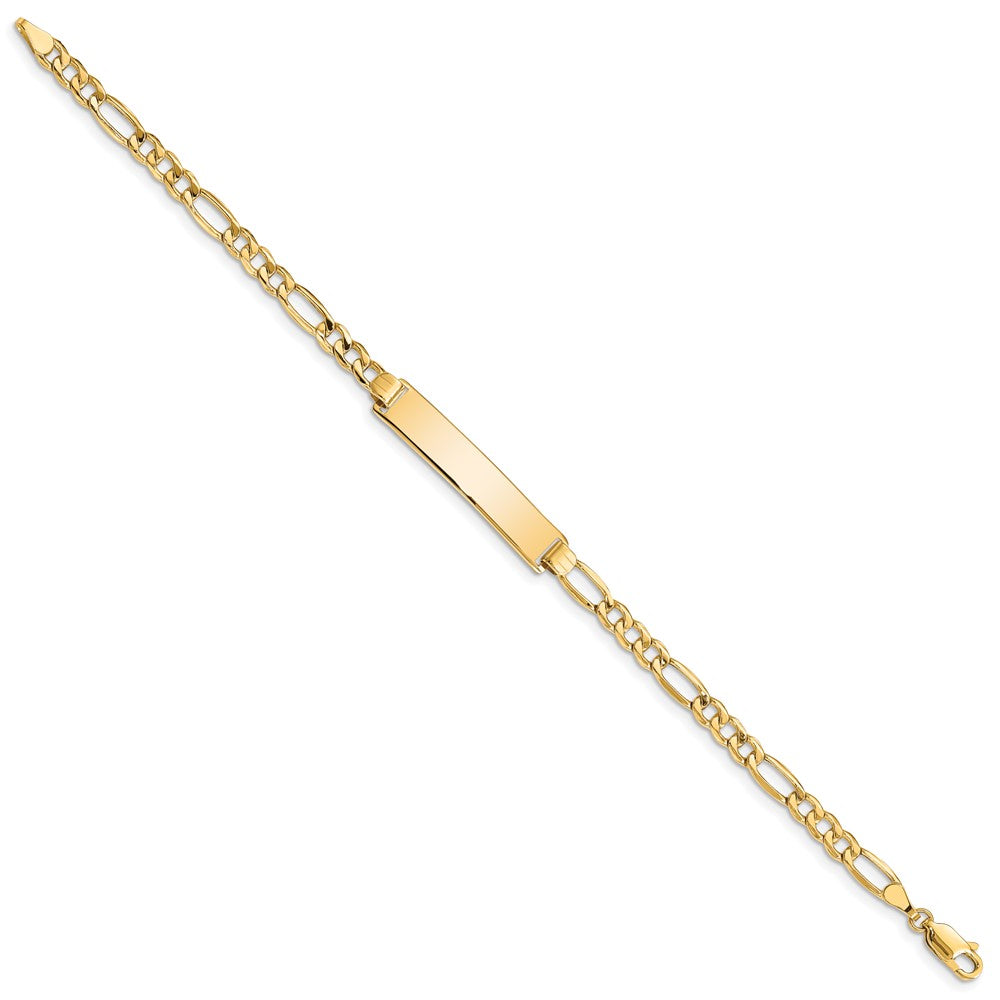 10k Polished Semi-Solid Chain/Solid Plate Figaro Link 33x6mm Plate 8 inch ID Bracelet