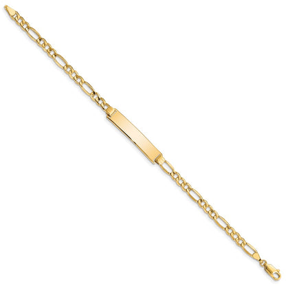 10k Polished Semi-Solid Chain/Solid Plate Figaro Link 33x6mm Plate 8 inch ID Bracelet