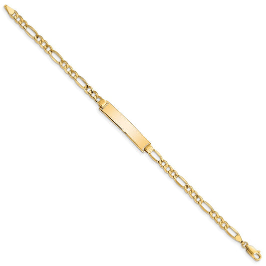 10k Polished Semi-Solid Chain/Solid Plate Figaro Link 33x6mm Plate 8 inch ID Bracelet