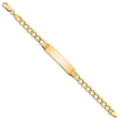 10k Polished Semi-Solid Chain/Solid Plate 5.9mm Curb Link 37x10mm Plate 8 inch ID Bracelet