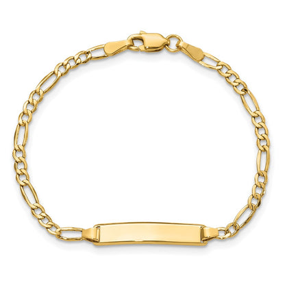 10k Polished Semi-Solid Chain/Solid Plate Figaro Link 23x4.5mm Plate 5.5 inch Baby/Child ID Bracelet