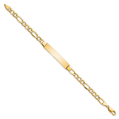 10k Polished Semi-Solid Chain/Solid Plate Figaro Link 35x7mm Plate 8 inch ID Bracelet